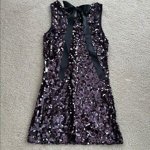 NWOT Sequin Purple Dress with Black Bow, S